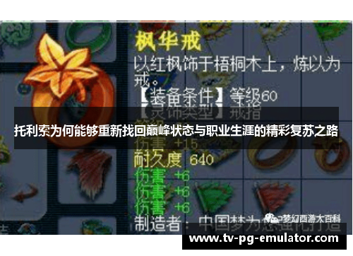 托利索为何能够重新找回巅峰状态与职业生涯的精彩复苏之路