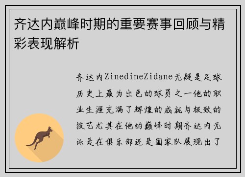 齐达内巅峰时期的重要赛事回顾与精彩表现解析